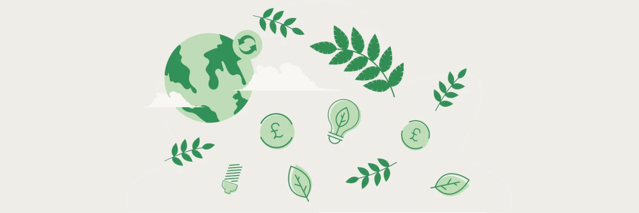 Illustration with leaves, and the earth, representing Green Finance options for UK businesses 