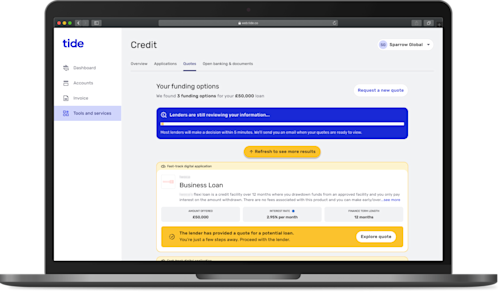 Funding Options by Tide - Computer with matched finance options image