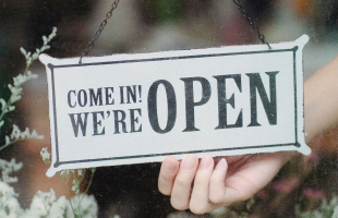 come in, we're open sign for shop