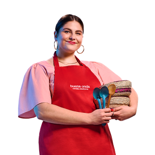 A woman with dishes