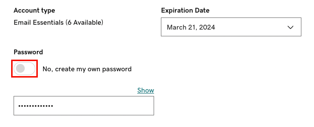 The Password toggle highlighted.