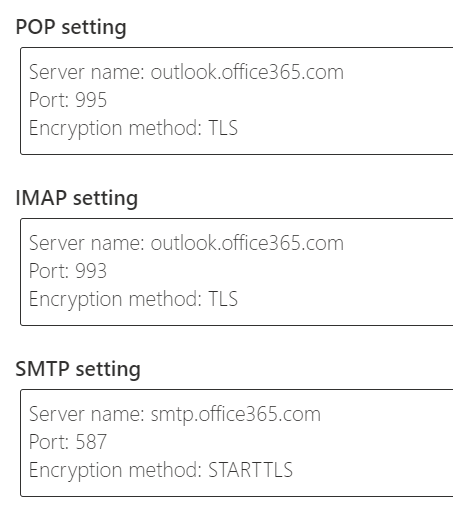 office 365 smtp settings