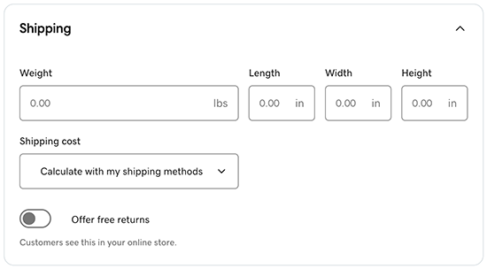 Enter package weight and dimensions