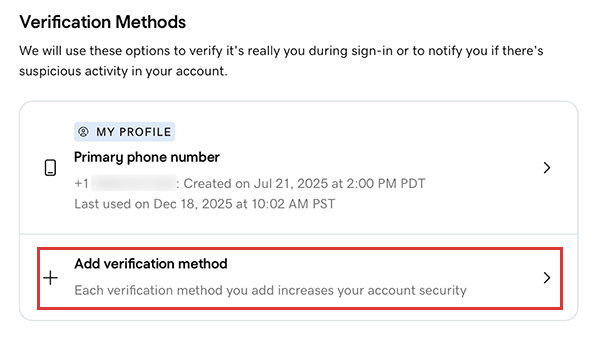 select add verification method