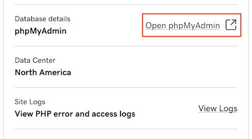 Select open phpMyAdmin