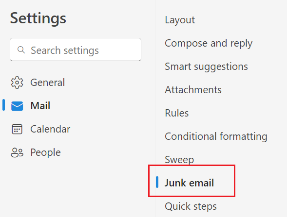 Select mail and then Junk email