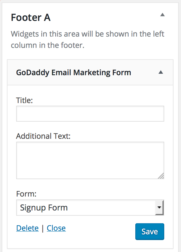 Sign up form widget options