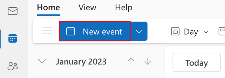 The New event button is highlighted in red.