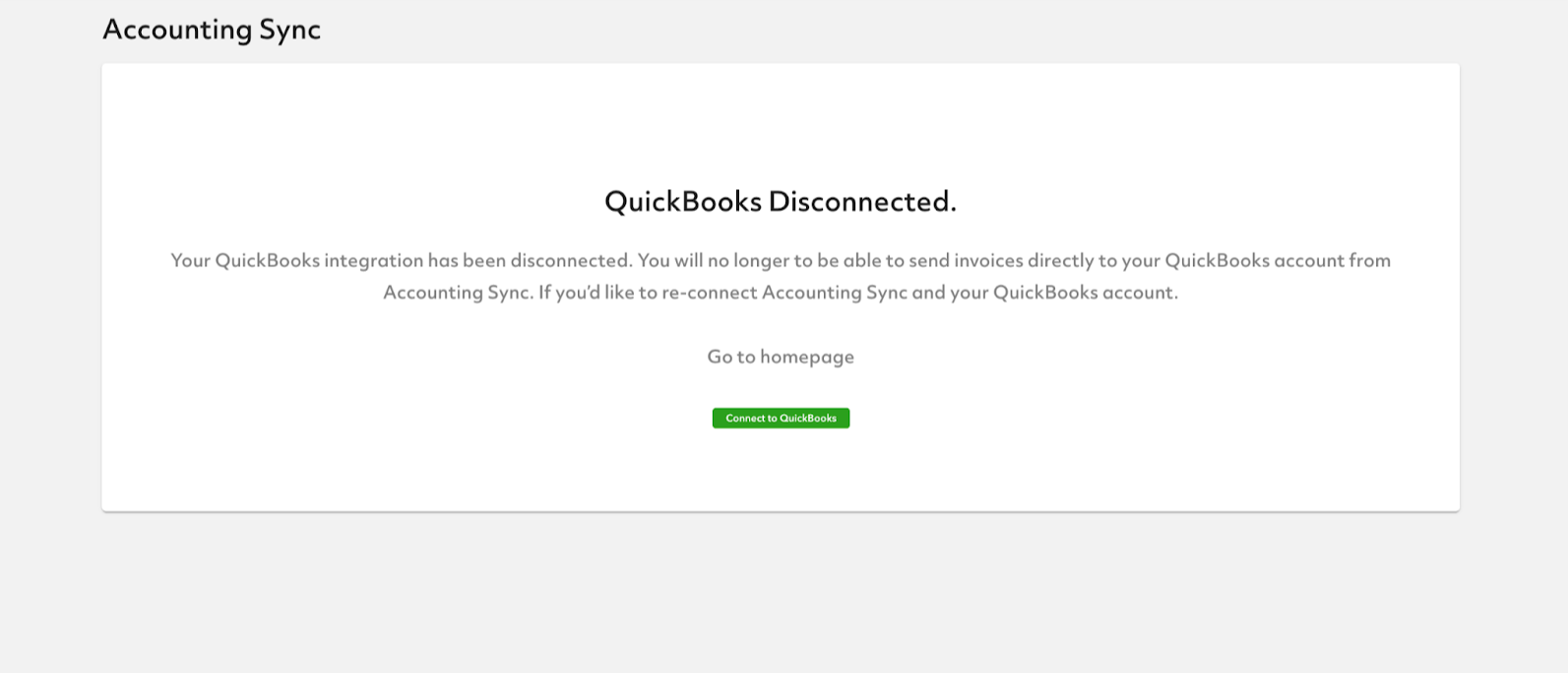 confirmation that quickbooks is disconnected in the accounting sync