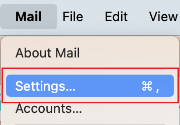 select mail and then select settings