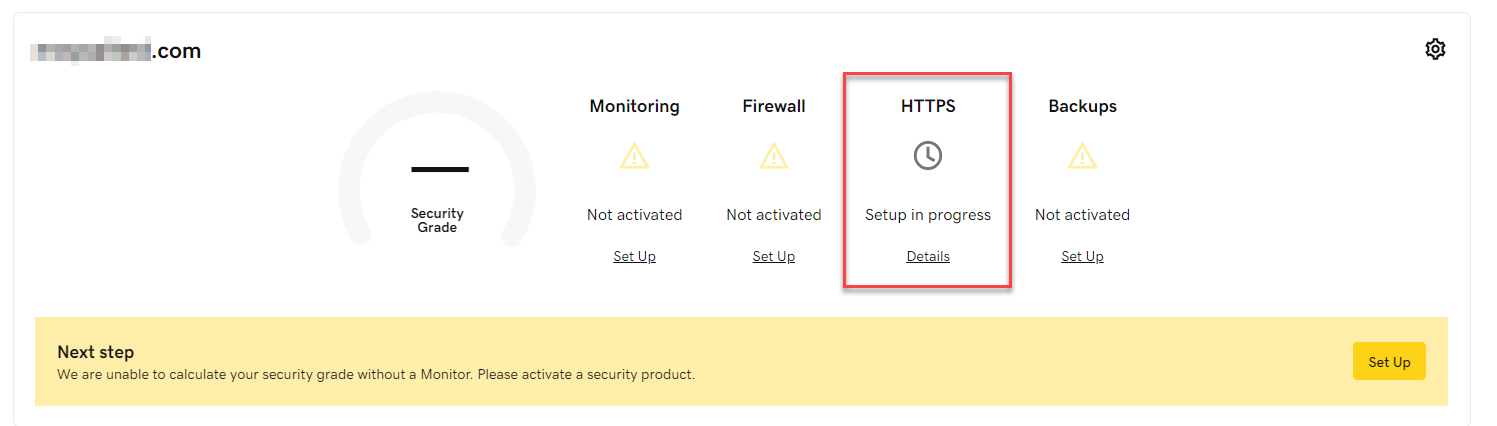 Stato della sicurezza del dominio con la sezione HTTPS cerchiata.