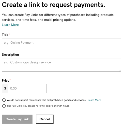 Fill in Pay Link details