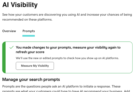 Prompts tab where you can remeasure visibility