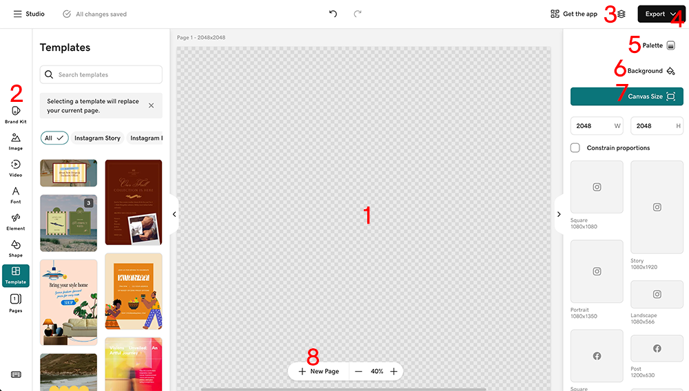 Editing canvas in web view