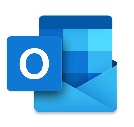 ไอคอนแอพ Outlook พร้อมซองจดหมายสีน้ำเงินพร้อม O สีขาว