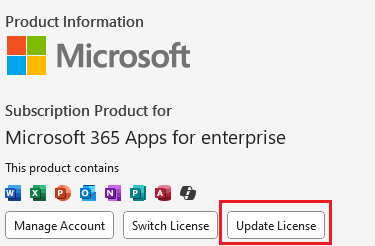 select update license and sign in