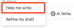 The Smart Write AI menu open with the Help me write button highlighted.