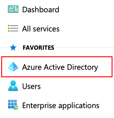 Azure Active Directory fremhævet i menuen