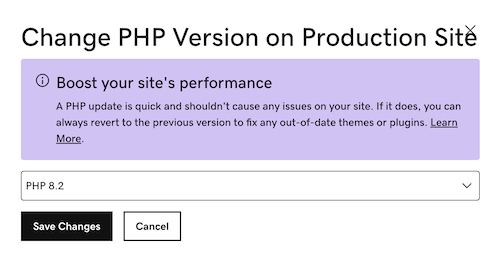 Select the PHP version