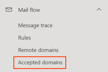 selecteer mailflow en vervolgens geaccepteerde domeinen