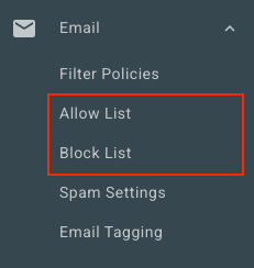 The Email menu expanded.