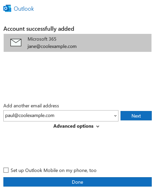 別のメールアドレスを追加、または完了を選択