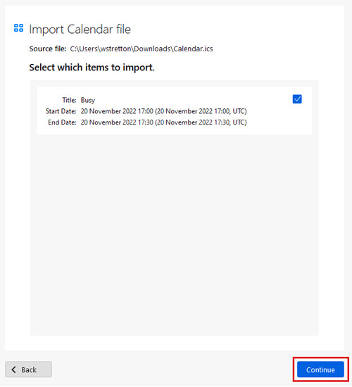 Import Calendar file