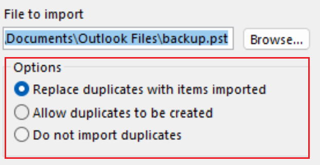 Select an option for handling duplicates