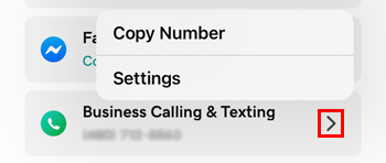 Open Business Calling + Texting settings