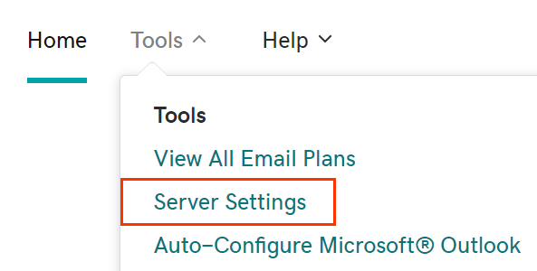 Tool menu opened with Server Settings choice below