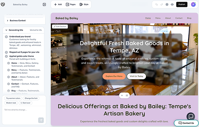 GoDaddy AI Website Builder editor