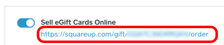 Her kan du finde webadressen til dit digitale gavekort i Square