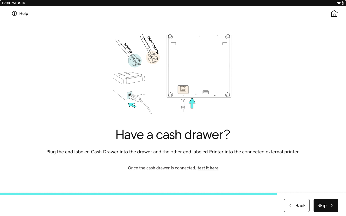 Printer-driven cash drawer test