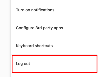 The Log out button highlighted on the menu.