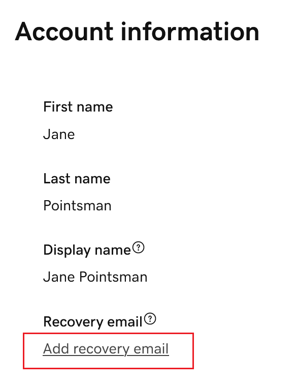 Select Add recovery email