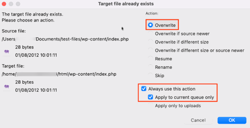 select overwrite options