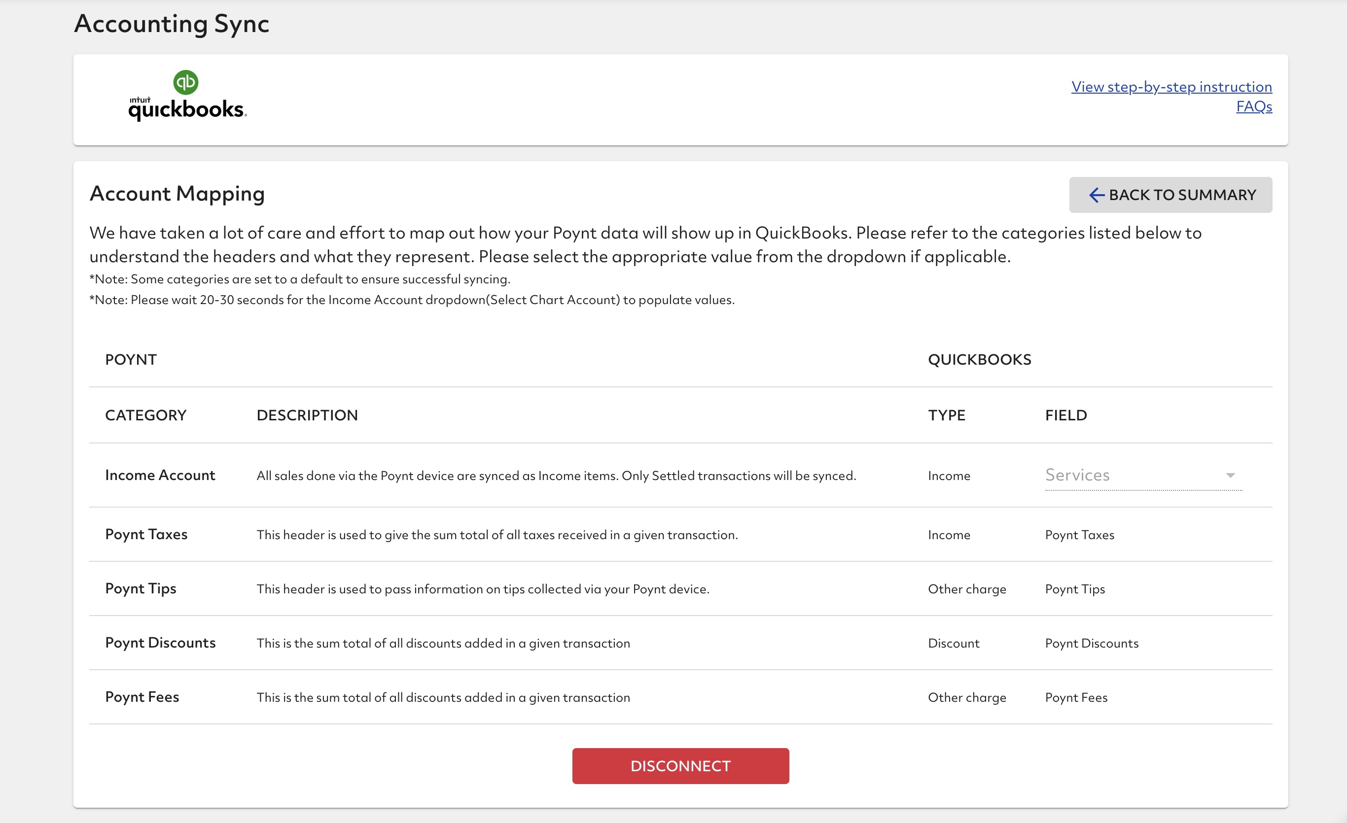 disconnect option for quickbooks in accounting sync