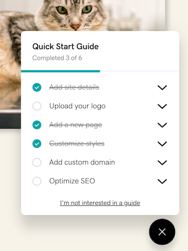 the Quick Start Guide checklist with some marked as complete