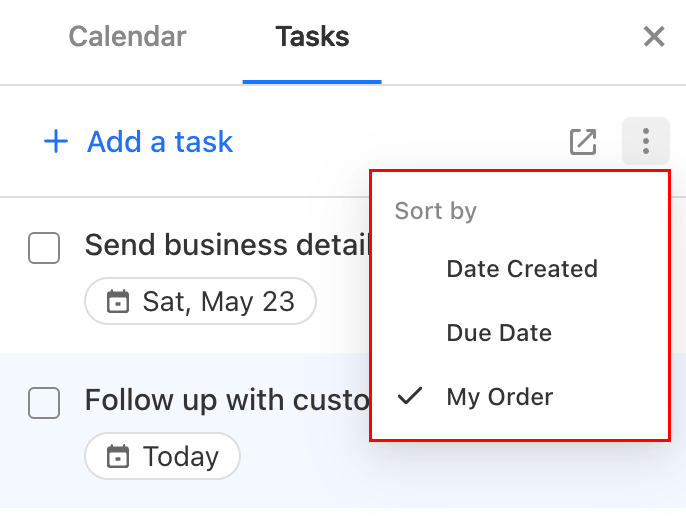 The Sort by menu open with the different options highlighted.