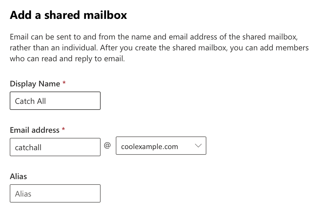 enter shared mailbox details