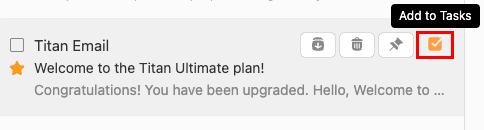 The Quick actions buttons shown over an email message with the Add to Tasks button highlighted.