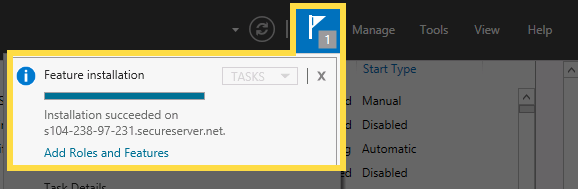 Notification menu from Server Manager selected