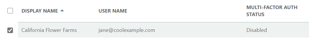 Afkrydsningsfelt til venstre for brugerens e-mailadresse