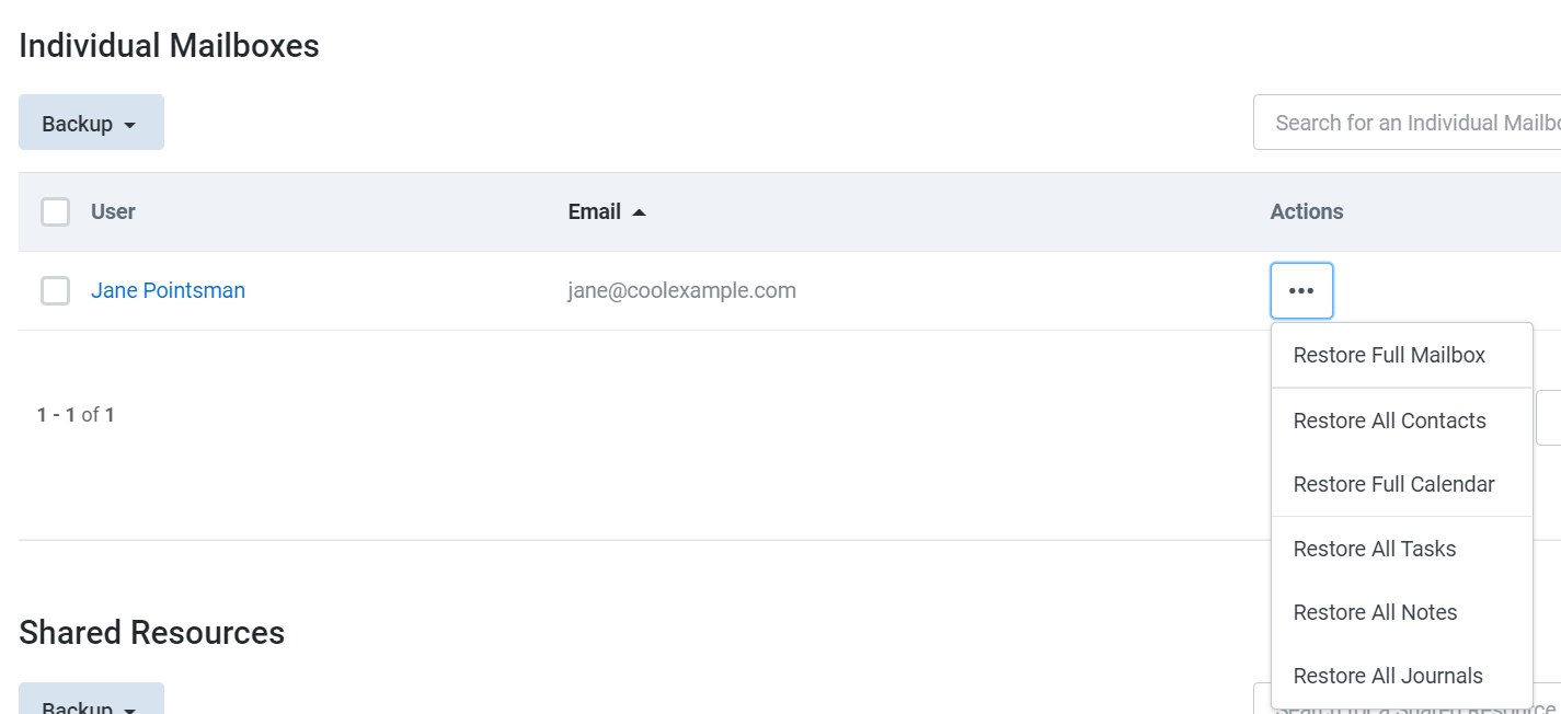 Menu for bulk restore