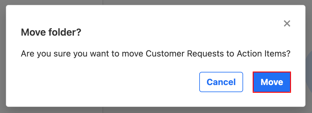 A confirmation message with the Move button highlighted.