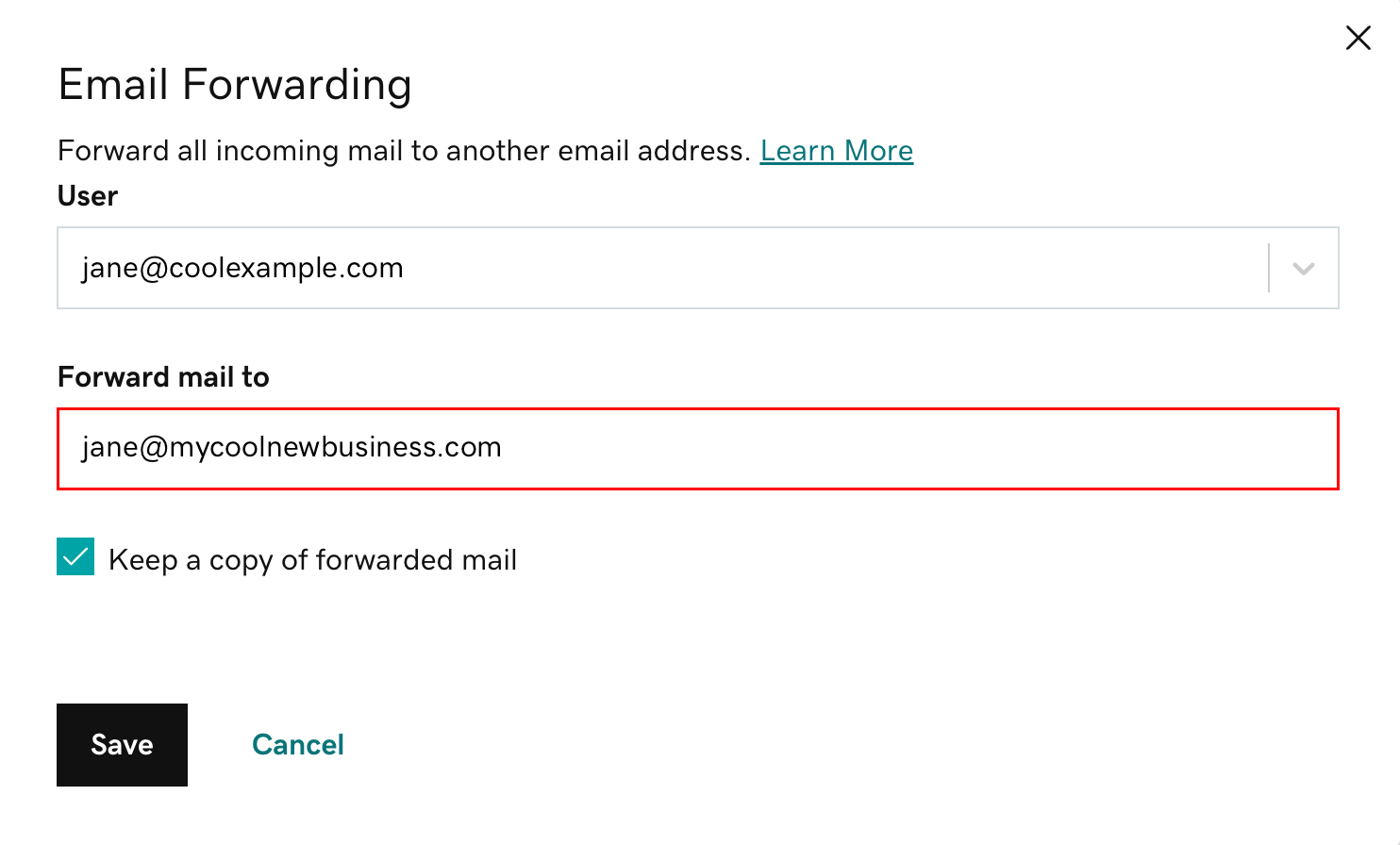 ange e-postadress för vidarebefordran