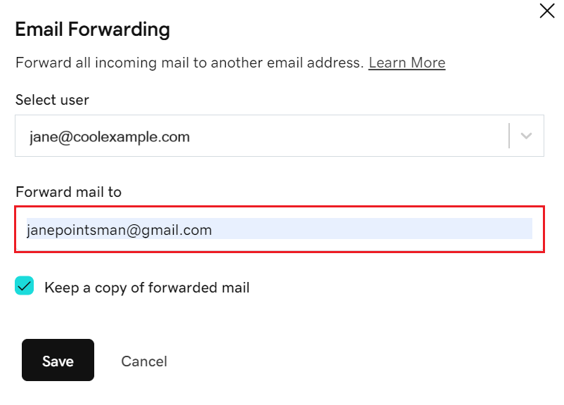 enter email address for forwarding