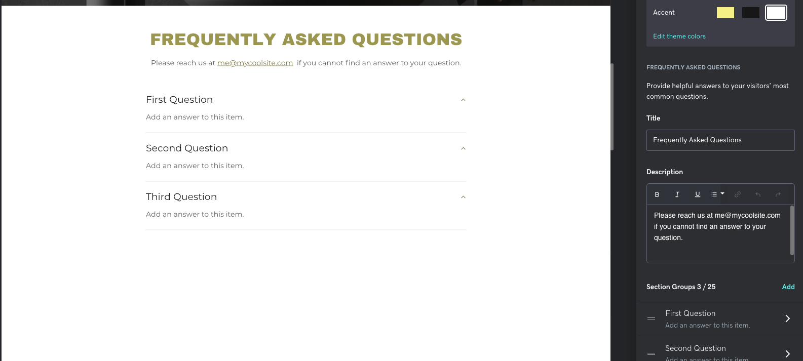 Screenshot of the new FAQ section