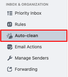 The Auto-clean button highlighted in the Inbox & Organization category.