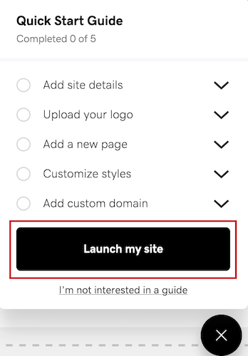 Launch my site button